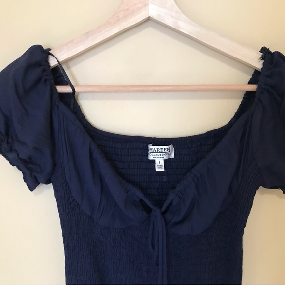 Navy Blue Shirred Bodycon Mini Dress - Picture 3 of 6